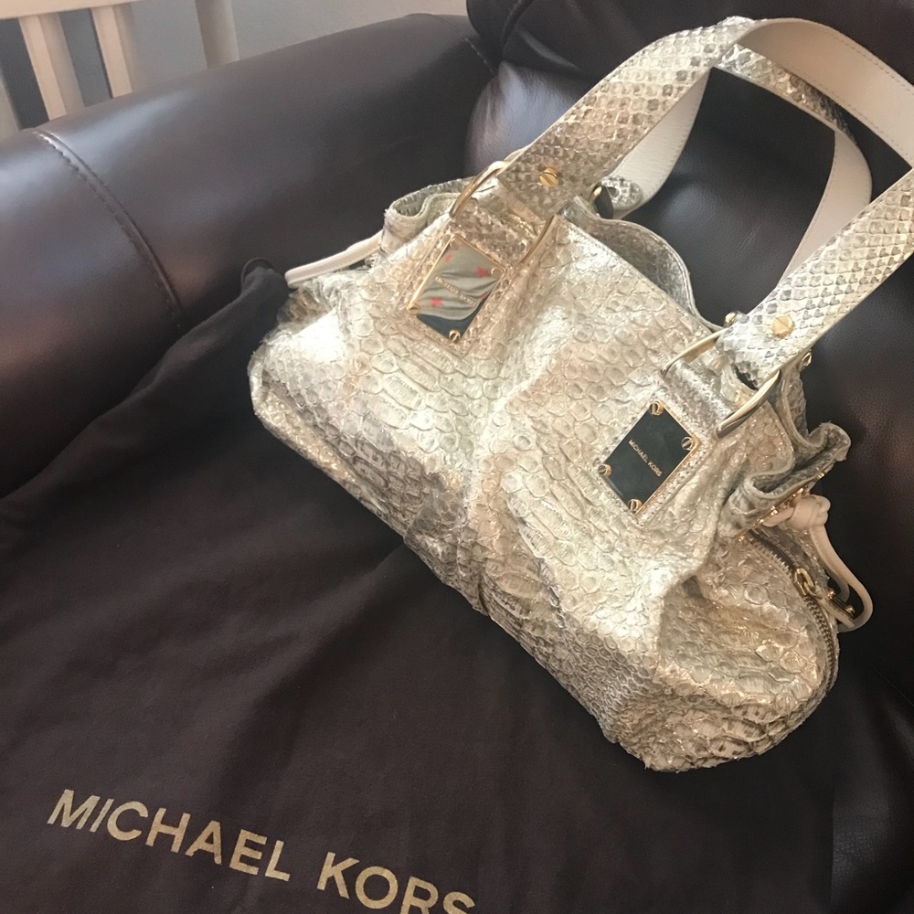 MICHAEL KORS COLLECTION Rehearsal gold python NEW
